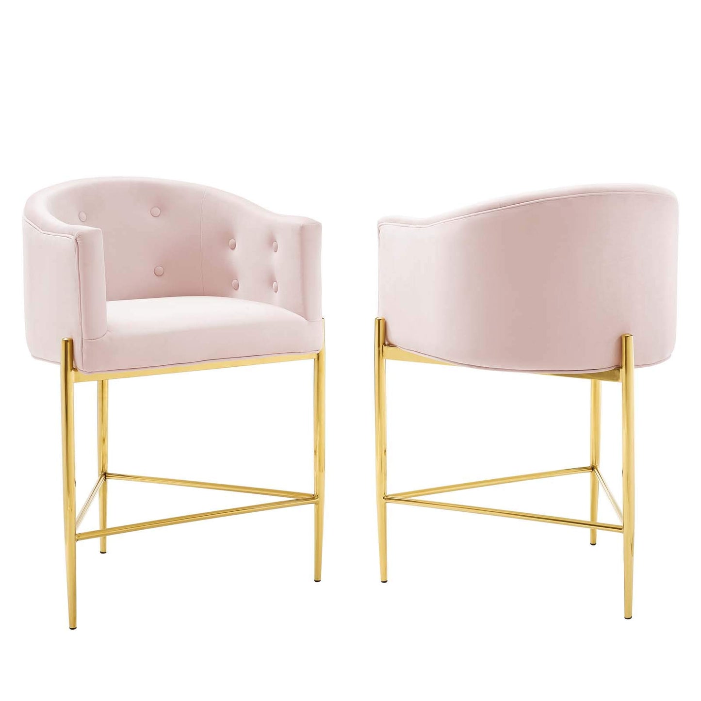 barstools | CasaFoyer Savour Tufted Performance Velvet Counter Stool Set of 2 | Elegant Design | Stain-Resistant | Comfortable Seating | Chrome Gold Frame | Pink | casafoyer.myshopify.com