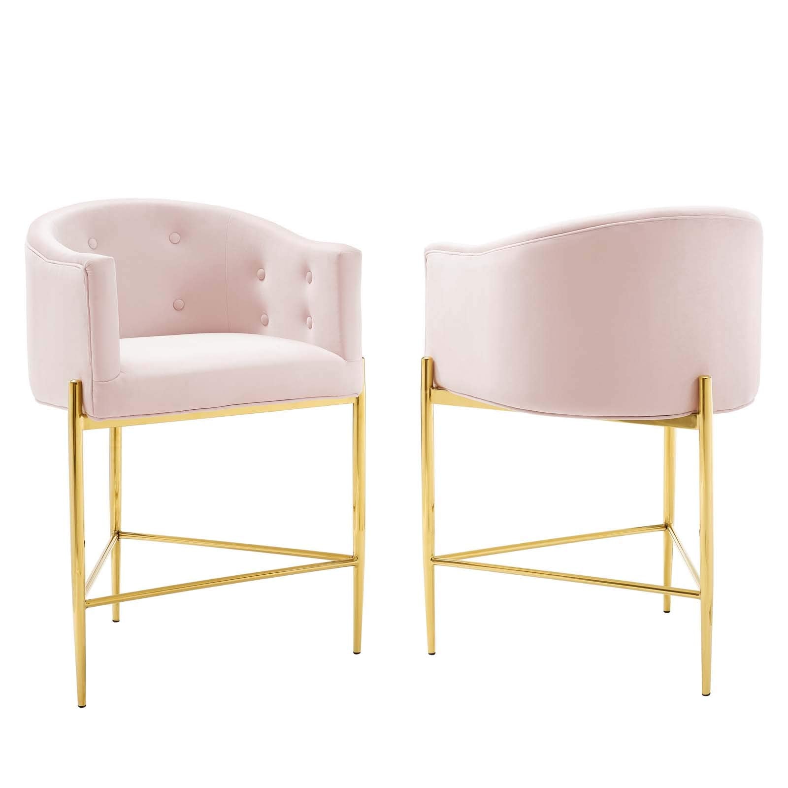 barstools | CasaFoyer Savour Tufted Performance Velvet Counter Stool Set of 2 | Elegant Design | Stain-Resistant | Comfortable Seating | Chrome Gold Frame | Pink | casafoyer.myshopify.com