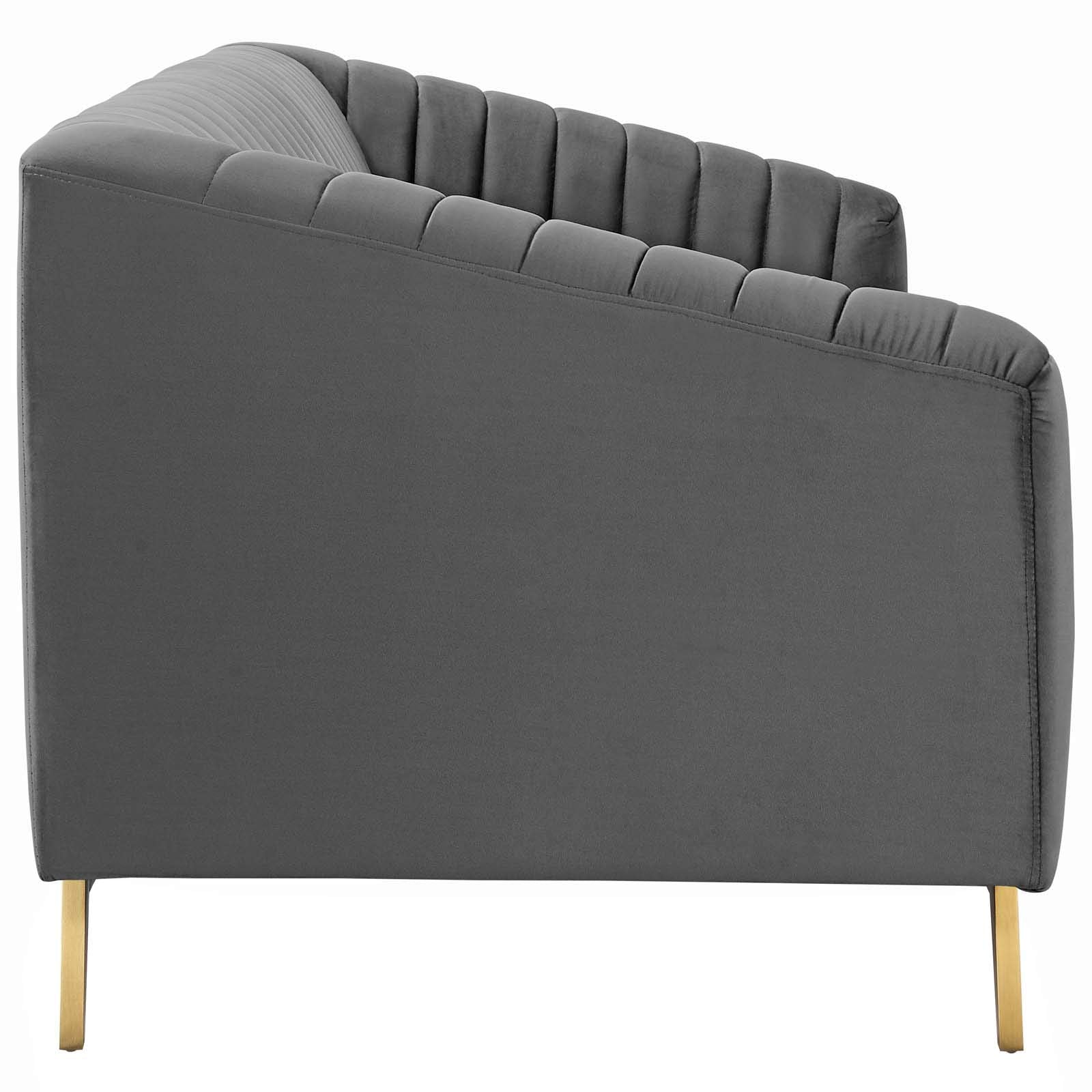 home office desk chairs | CasaFoyer Valiant Performance Velvet Sofa | Retro Modern Design | Vertical Channel Tufting | Stain-Resistant Upholstery | Luxurious Comfort | Gold Stainless Steel Legs | 900 lbs Capacity | casafoyer.myshopify.com