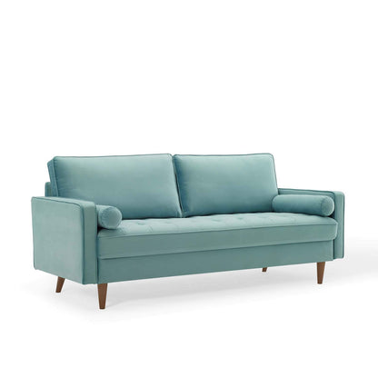 sofas | CasaFoyer Valour Performance Velvet Sofa | Timeless Charm | Plush Comfort | Walnut Legs | Stain-Resistant | Easy Assembly | Mint | casafoyer.myshopify.com