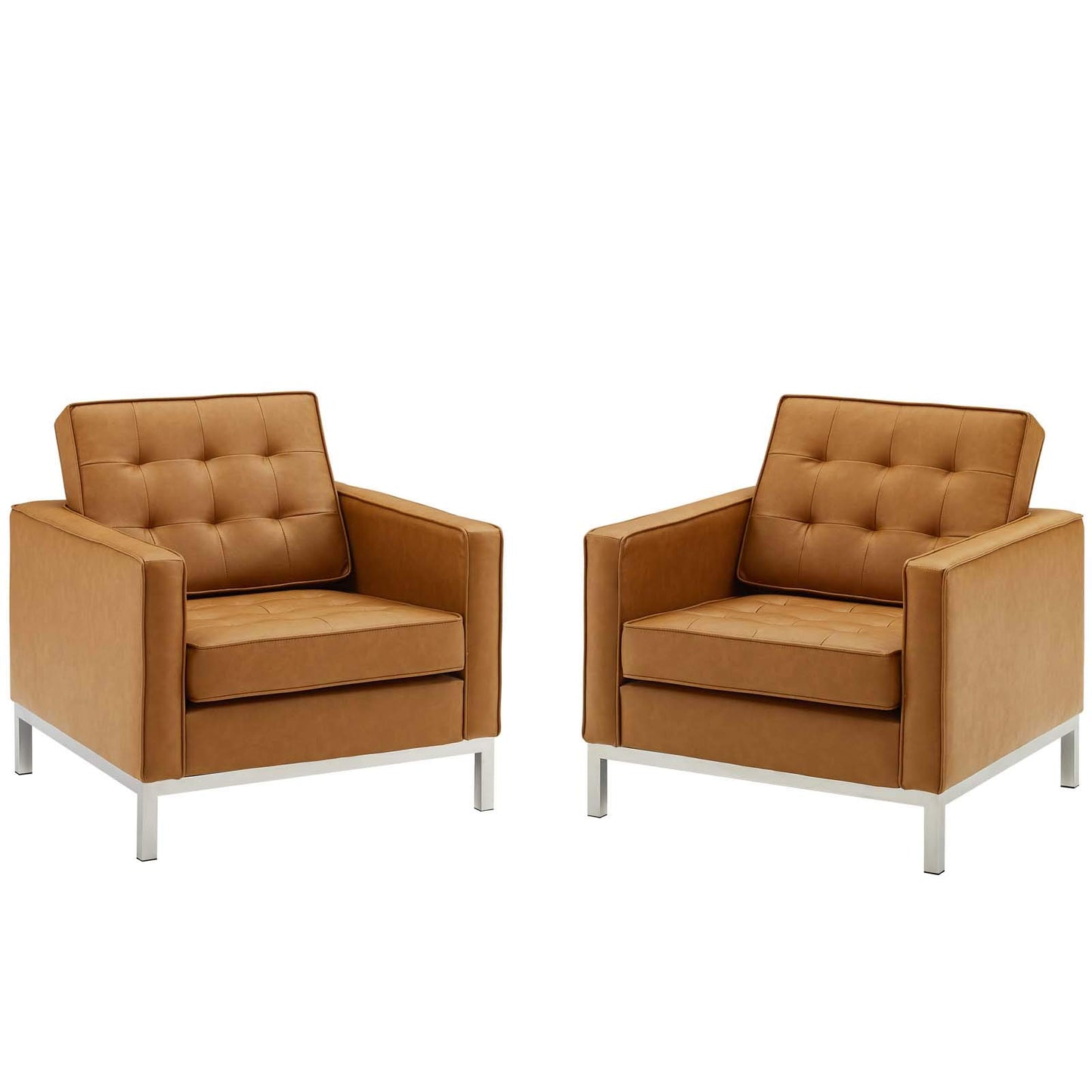kitchen and dining room sets | CasaFoyer Loft Tufted Faux Leather Medium Accent Armchair Set of 2 | Modern Design | Stainless Steel Frame | Silver Legs | Supports up to 300 lbs | Includes 2 Chairs | casafoyer.myshopify.com