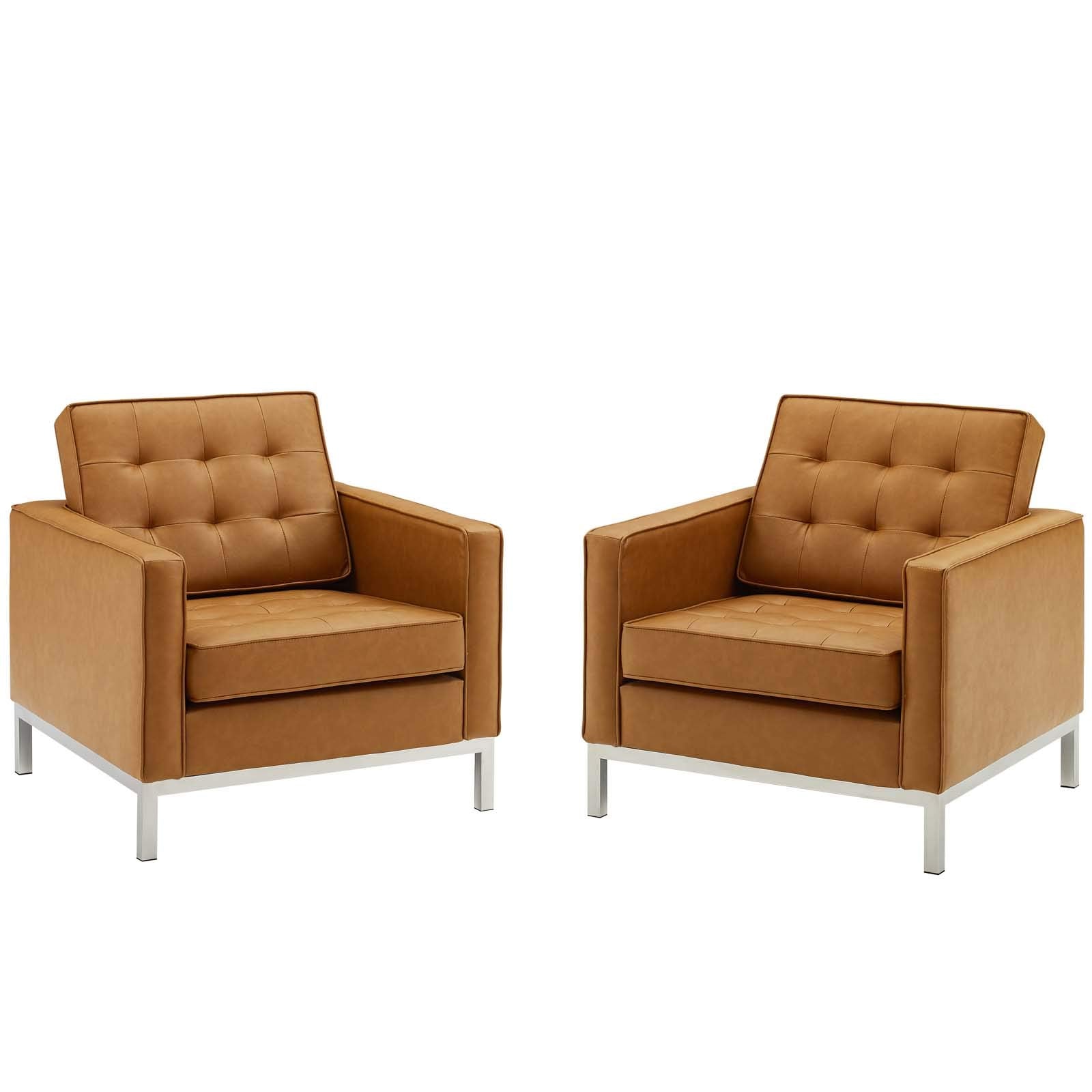 kitchen and dining room sets | CasaFoyer Loft Tufted Faux Leather Medium Accent Armchair Set of 2 | Modern Design | Stainless Steel Frame | Silver Legs | Supports up to 300 lbs | Includes 2 Chairs | casafoyer.myshopify.com