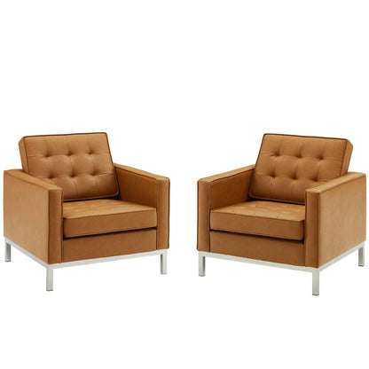 kitchen and dining room sets | CasaFoyer Loft Tufted Faux Leather Medium Accent Armchair Set of 2 | Modern Design | Stainless Steel Frame | Silver Legs | Supports up to 300 lbs | Includes 2 Chairs | casafoyer.myshopify.com