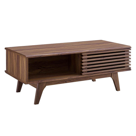 coffee tables | Ergode Render Coffee Table | Mid-Century Charm | Walnut Laminate | Sliding Door | Splayed Frame | Versatile & Stylish | Ideal for Display & Relaxation | casafoyer.myshopify.com