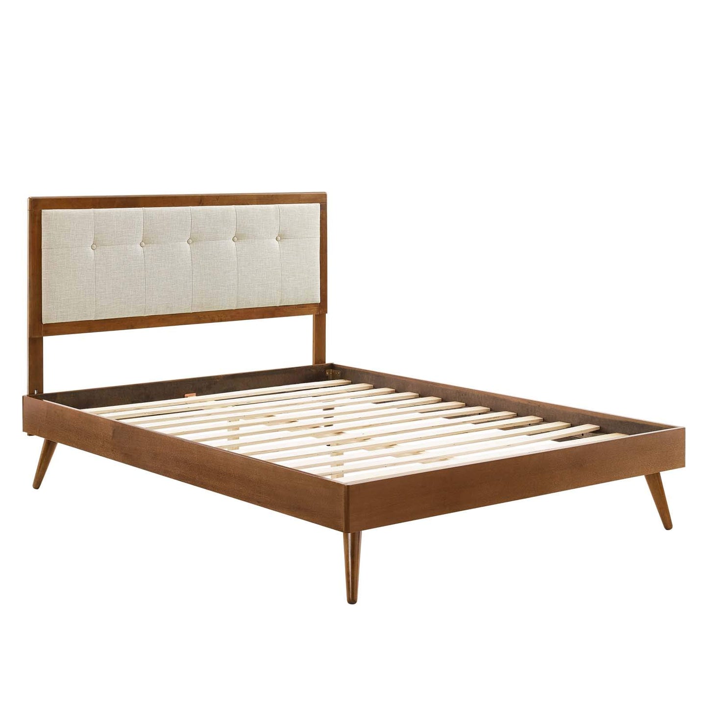 Bed | CasaFoyer Willow Tufted Wood King Platform Bed | Contemporary Charm | Mid-Century Design | Durable Construction | No Box Spring Needed | Walnut Beige | casafoyer.myshopify.com