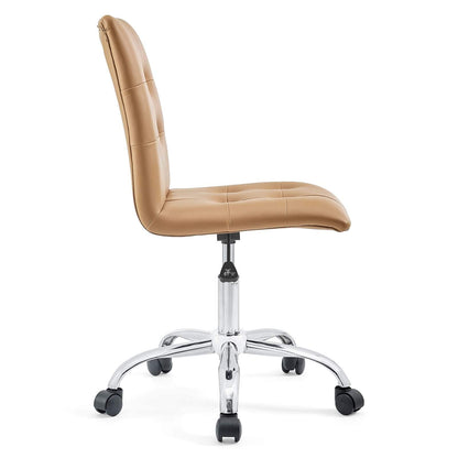 home office desk chairs | CasaFoyer Prim Armless Office Chair | Sophisticated Design | Tufted Buttons | Faux Leather Upholstery | Adjustable Height | 360 Swivel | Chrome Steel Base | Tan Color | casafoyer.myshopify.com
