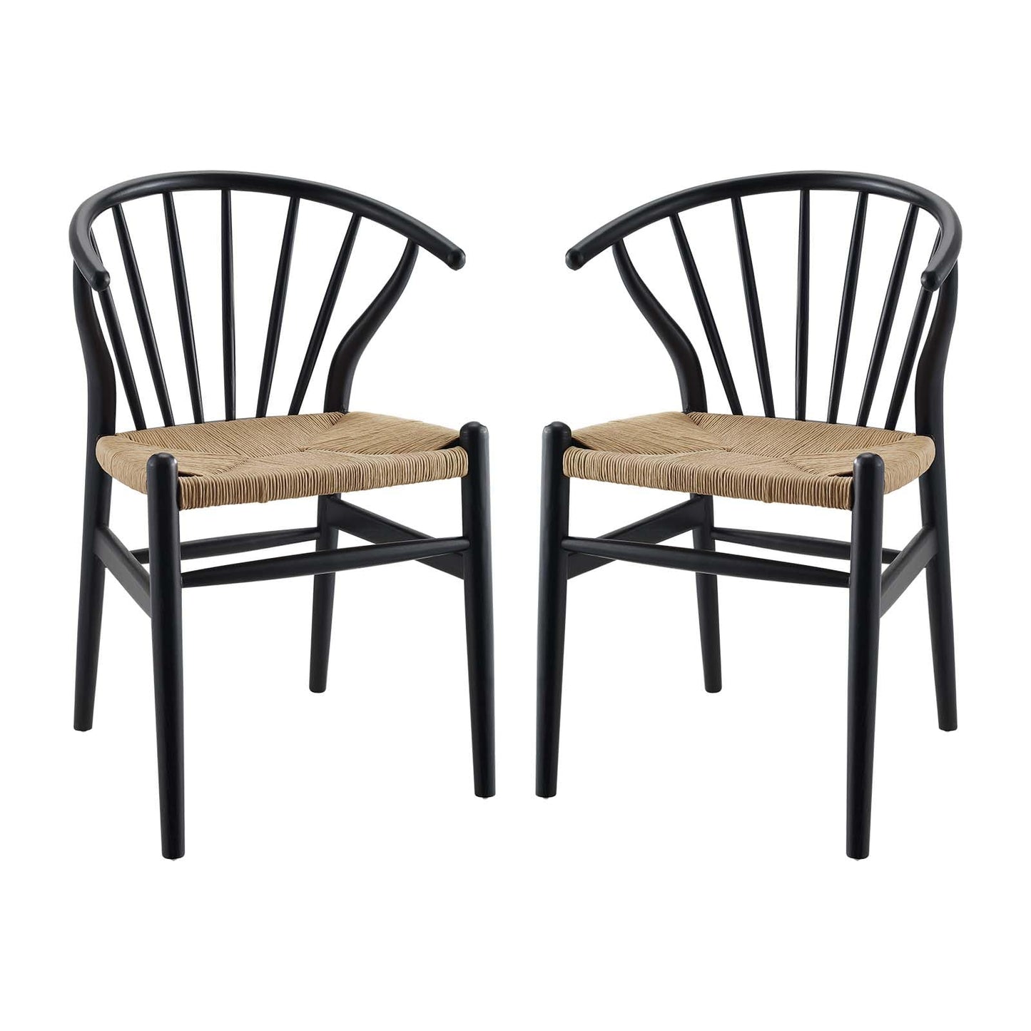 home office desk chairs | CasaFoyer Flourish Dining Side Chair Set of 2 | Scandinavian Charm | Curved Back | Wooden Legs | Spindles | Paper Rope Seat | Versatile & Durable | Black | casafoyer.myshopify.com