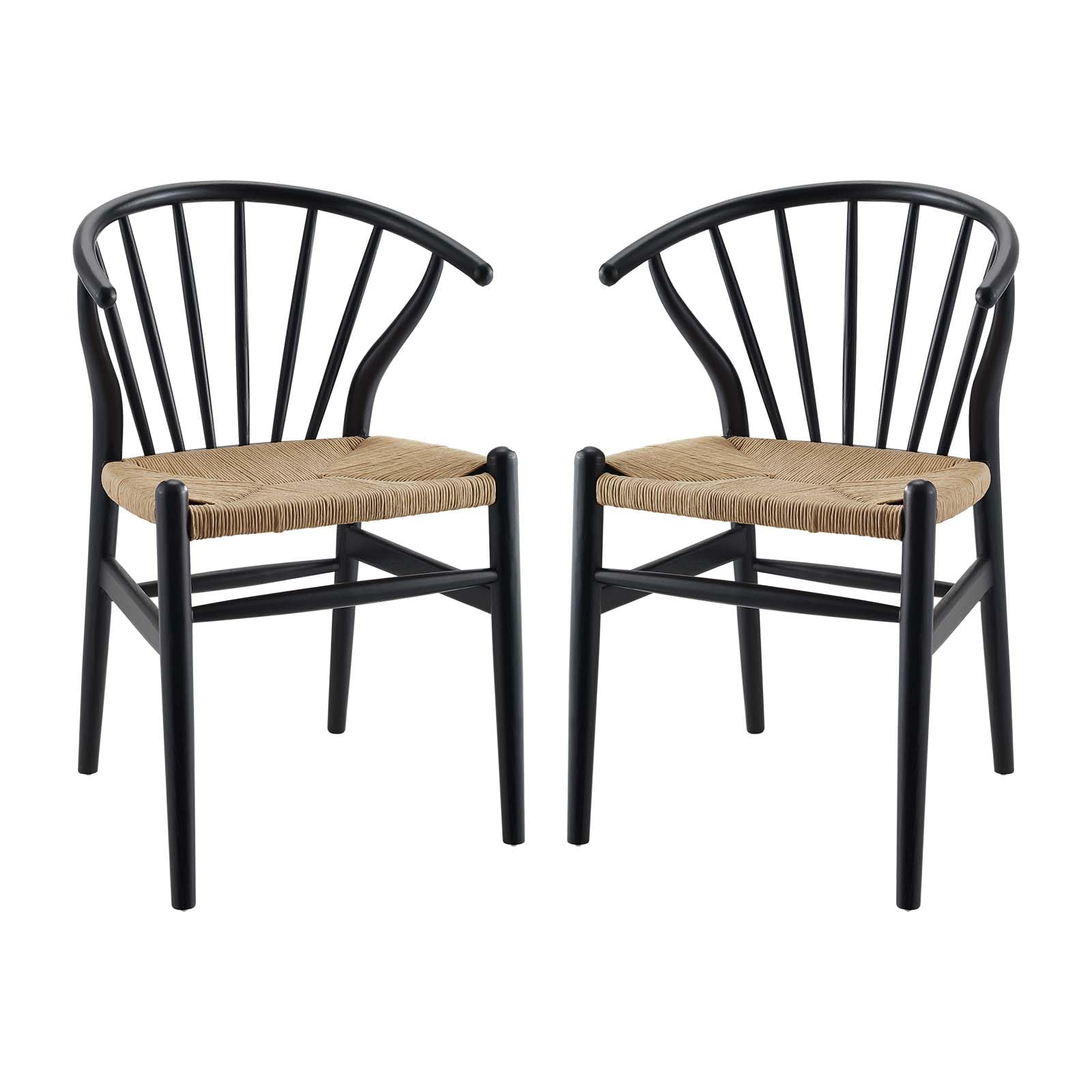 home office desk chairs | CasaFoyer Flourish Dining Side Chair Set of 2 | Scandinavian Charm | Curved Back | Wooden Legs | Spindles | Paper Rope Seat | Versatile & Durable | Black | casafoyer.myshopify.com