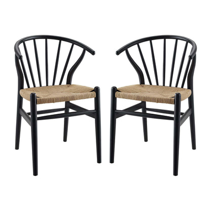 home office desk chairs | CasaFoyer Flourish Dining Side Chair Set of 2 | Scandinavian Charm | Curved Back | Wooden Legs | Spindles | Paper Rope Seat | Versatile & Durable | Black | casafoyer.myshopify.com