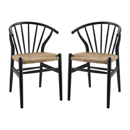 home office desk chairs | CasaFoyer Flourish Dining Side Chair Set of 2 | Scandinavian Charm | Curved Back | Wooden Legs | Spindles | Paper Rope Seat | Versatile & Durable | Black | casafoyer.myshopify.com