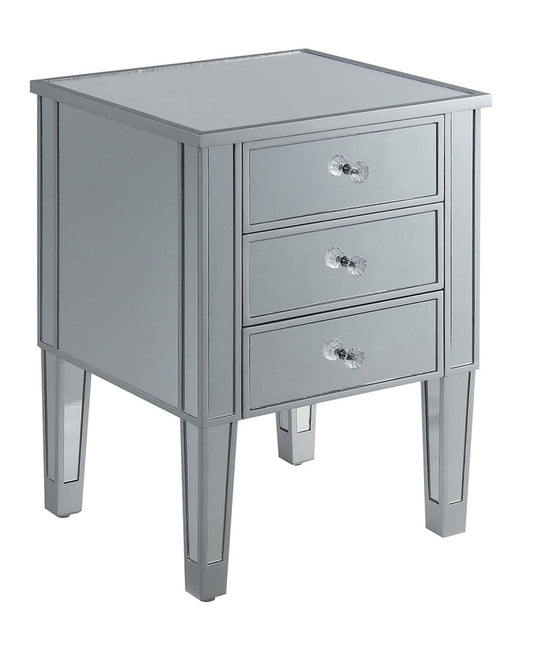 TABLE | Gold Coast 3 Drawer Mirrored End Table | Elegant Glam Style | Ample Storage | Faux Crystal Knobs | MDF Construction | Easy Upkeep | Solid Fir Wood Legs | casafoyer.myshopify.com