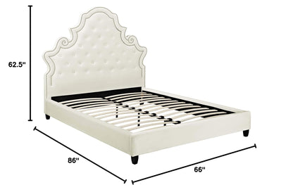 adjustable bed bases | CasaFoyer Valentina Performance Velvet Tufted Nailhead Queen Platform Bed | Elegant Ivory Design | Stain-Resistant Fabric | Ultimate Comfort | No Box Spring Needed | Supports 1322 lbs. | casafoyer.myshopify.com