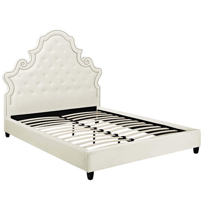 adjustable bed bases | CasaFoyer Valentina Performance Velvet Tufted Nailhead Queen Platform Bed | Elegant Ivory Design | Stain-Resistant Fabric | Ultimate Comfort | No Box Spring Needed | Supports 1322 lbs. | casafoyer.myshopify.com