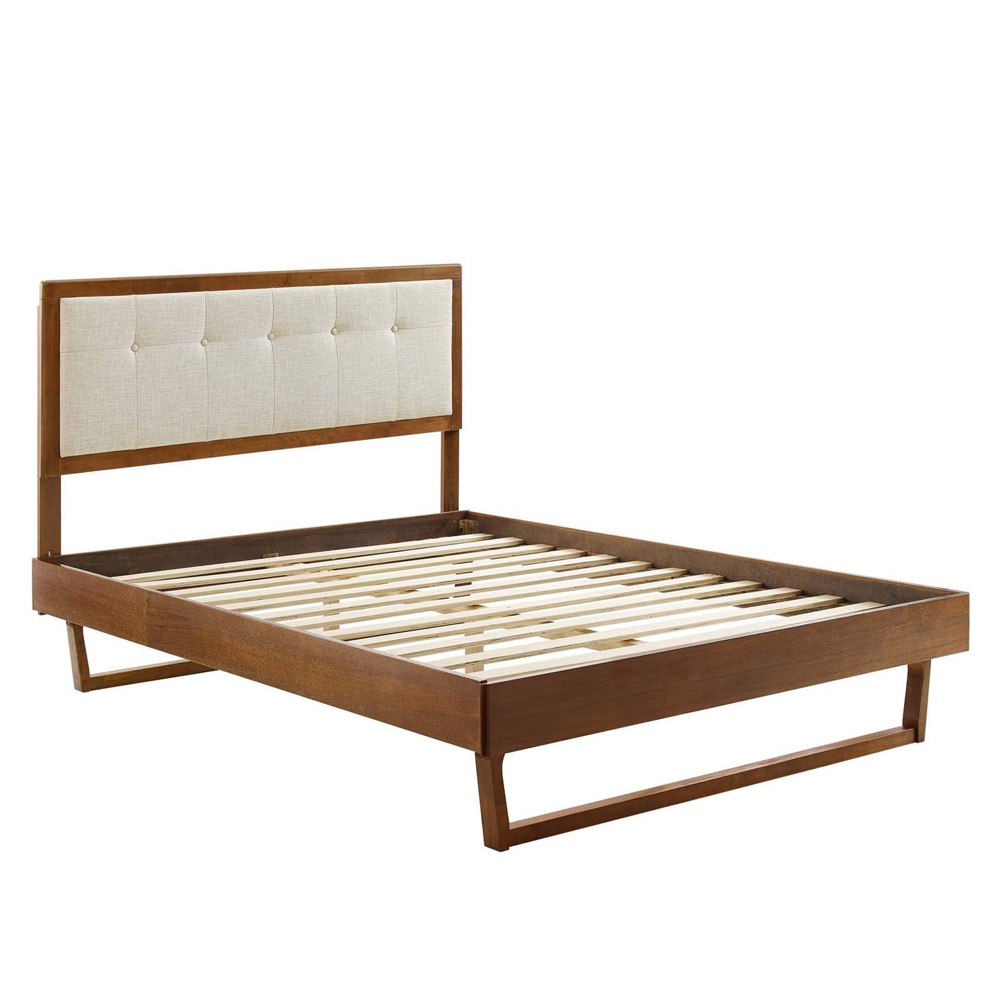Bed | CasaFoyer Willow Tufted Wood King Platform Bed | Mid-Century Design | Button Tufted Headboard | Durable Construction | Wood Slat Support System | Easy Assembly | Walnut Beige | casafoyer.myshopify.com