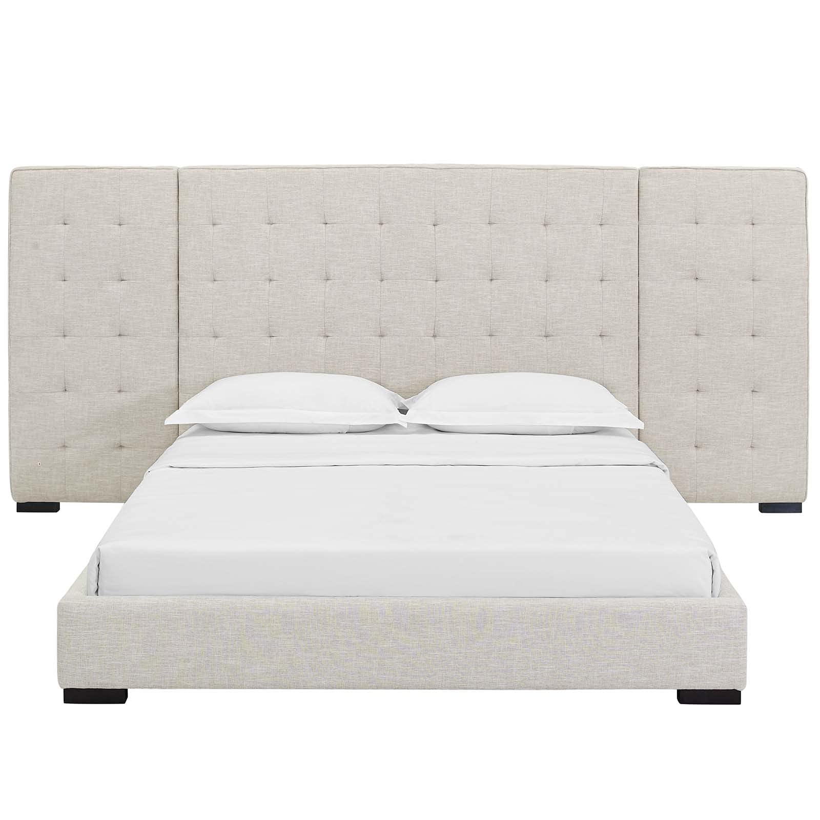 adjustable bed bases | CasaFoyer Primrose Queen Platform Bed | Timeless Charm | Soft Polyester Upholstery | Foam Padded | Wall Panels | Black-Stained Wood Legs | Biscuit Tufting | Sturdy Slat Support System | 1322 lbs Weight Capacity | casafoyer.myshopify.com