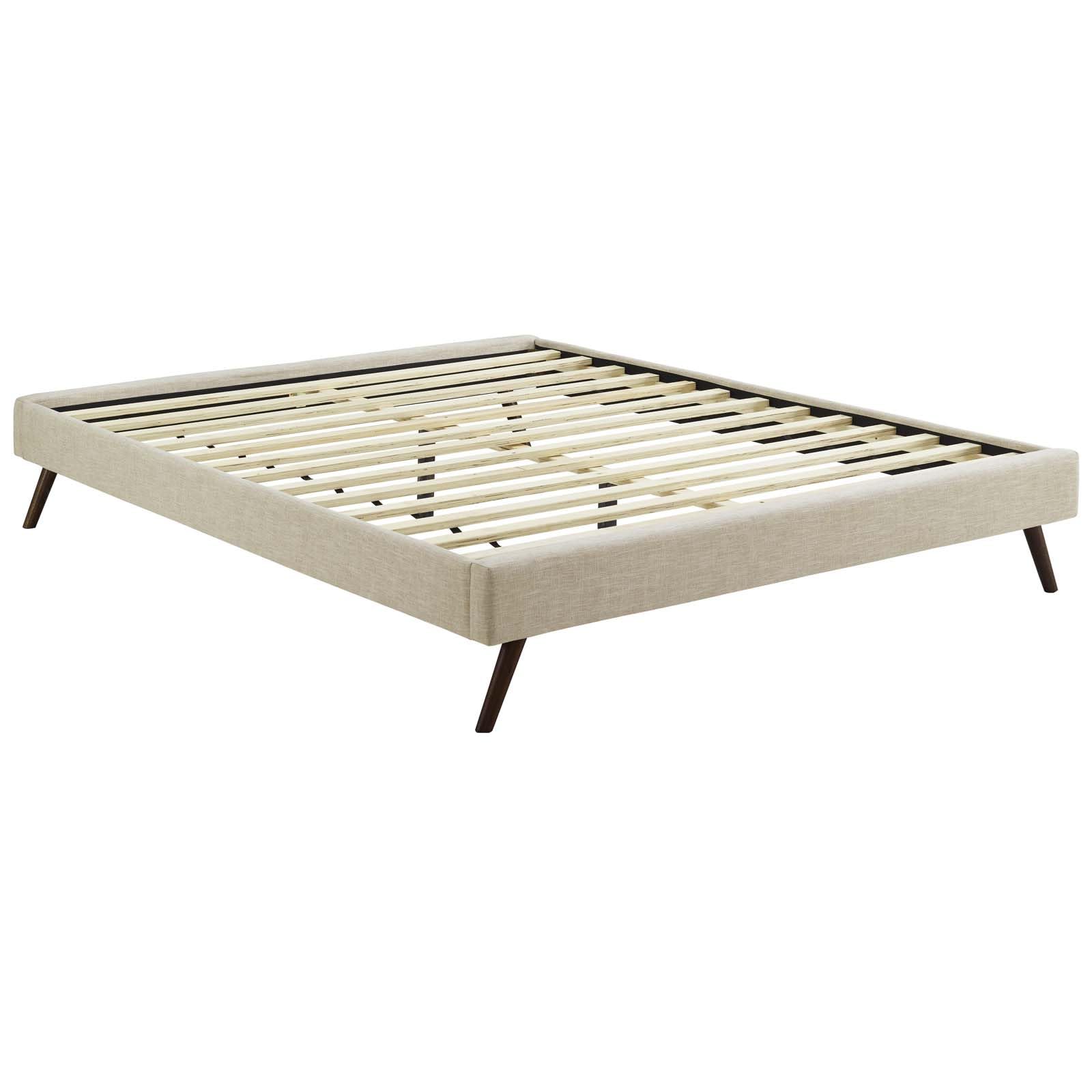 Bed | CasaFoyer Loryn Platform Bed | Solid Wood Frame | Polyester Upholstery | Tapered Legs | No Box Spring Needed | Queen Size | Beige | casafoyer.myshopify.com