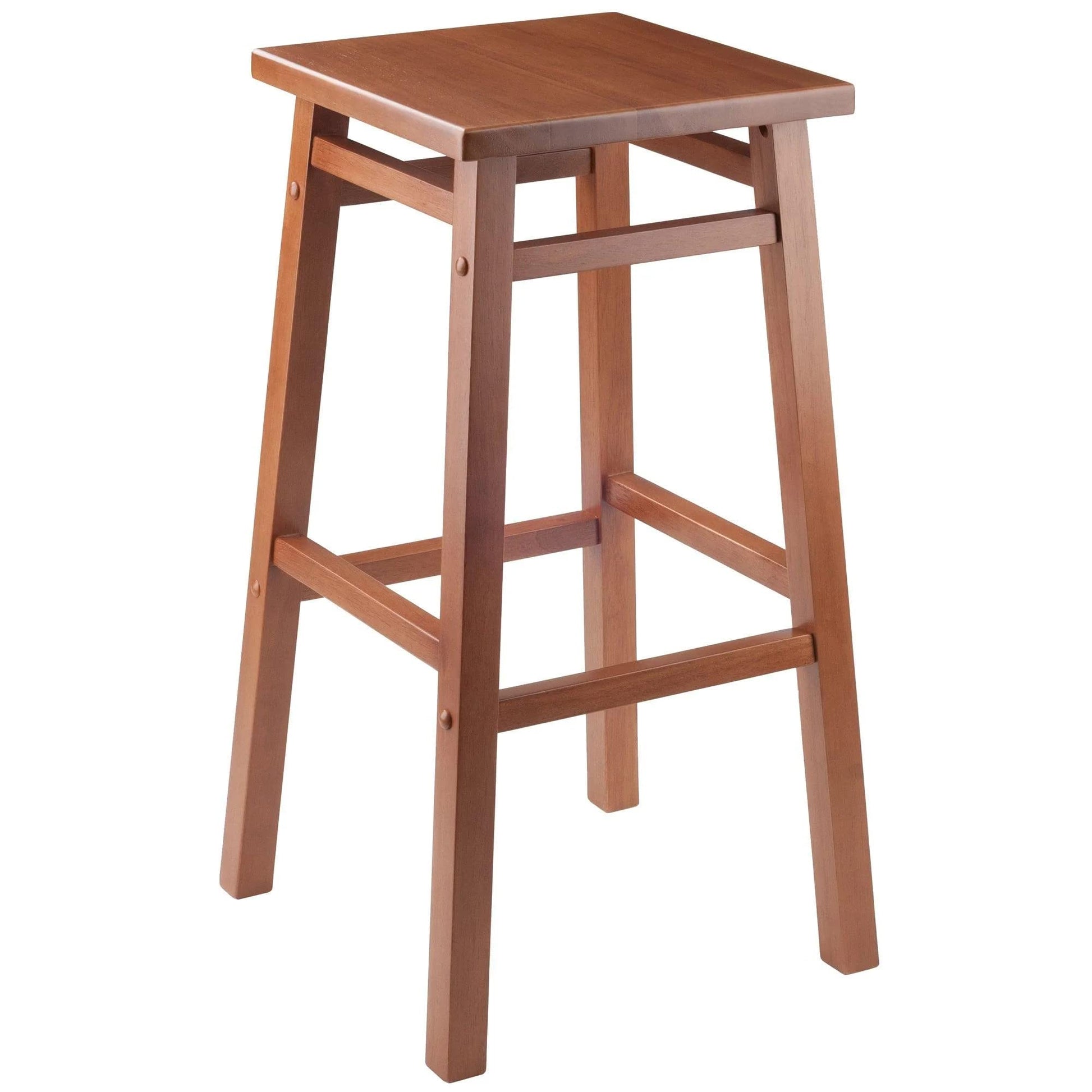 STOOL_SEATING | CasaFoyer  Wood Carter Square Seat Bar Stool - Teak Finish | Solid Wood Construction | 2 Height Options | Sturdy & Stylish | Easy Assembly | casafoyer.myshopify.com