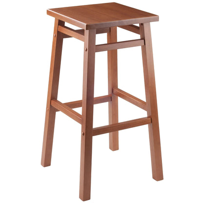 STOOL_SEATING | CasaFoyer  Wood Carter Square Seat Bar Stool - Teak Finish | Solid Wood Construction | 2 Height Options | Sturdy & Stylish | Easy Assembly | casafoyer.myshopify.com