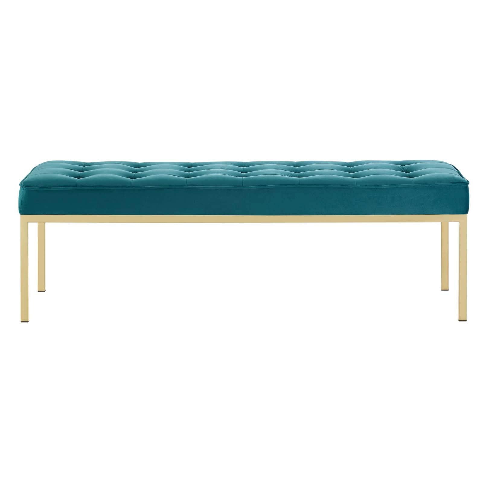 home office desk chairs | CasaFoyer Loft Button Tufted Performance Velvet Accent Bench | Gold Teal | Contemporary Design | Stainless Steel Legs | Supports up to 300 lbs | casafoyer.myshopify.com