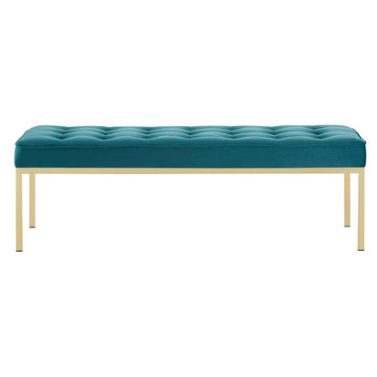 home office desk chairs | CasaFoyer Loft Button Tufted Performance Velvet Accent Bench | Gold Teal | Contemporary Design | Stainless Steel Legs | Supports up to 300 lbs | casafoyer.myshopify.com