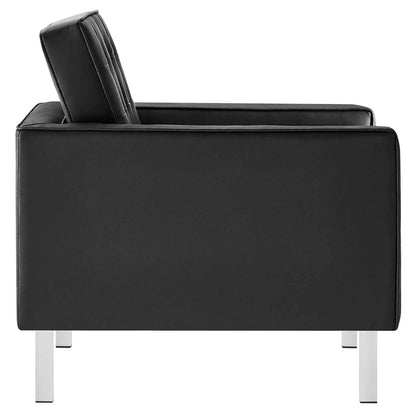 home office desk chairs | CasaFoyer Loft Tufted Faux Leather Medium Accent Armchair | Contemporary Design | Stainless Steel Frame | Button Tufting | 300 lbs Weight Capacity | casafoyer.myshopify.com