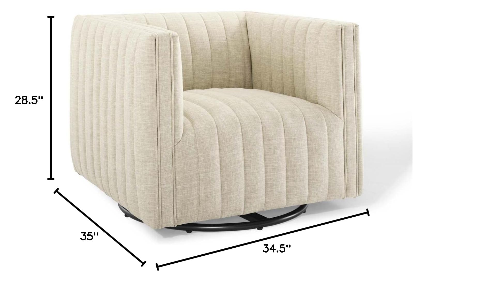 home office desk chairs | CasaFoyer Conjure Channel Tufted Fabric Upholstered Swivel Armchair | Luxurious & Stylish | Living Room, Lounge, Home Office | Retro Modern Design | Spring Coils, Dense Foam Padding | Rotating Base | 441 lbs Weight Capacity | Fully Assembled | Beige | casafoyer.myshopify.com