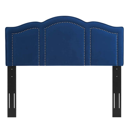 headboards | CasaFoyer Cecilia Performance Velvet King/California King Headboard | Glamorous Deco Style | Nailhead Trim | Soft & Stain-Resistant | Adjustable Height | Navy | casafoyer.myshopify.com