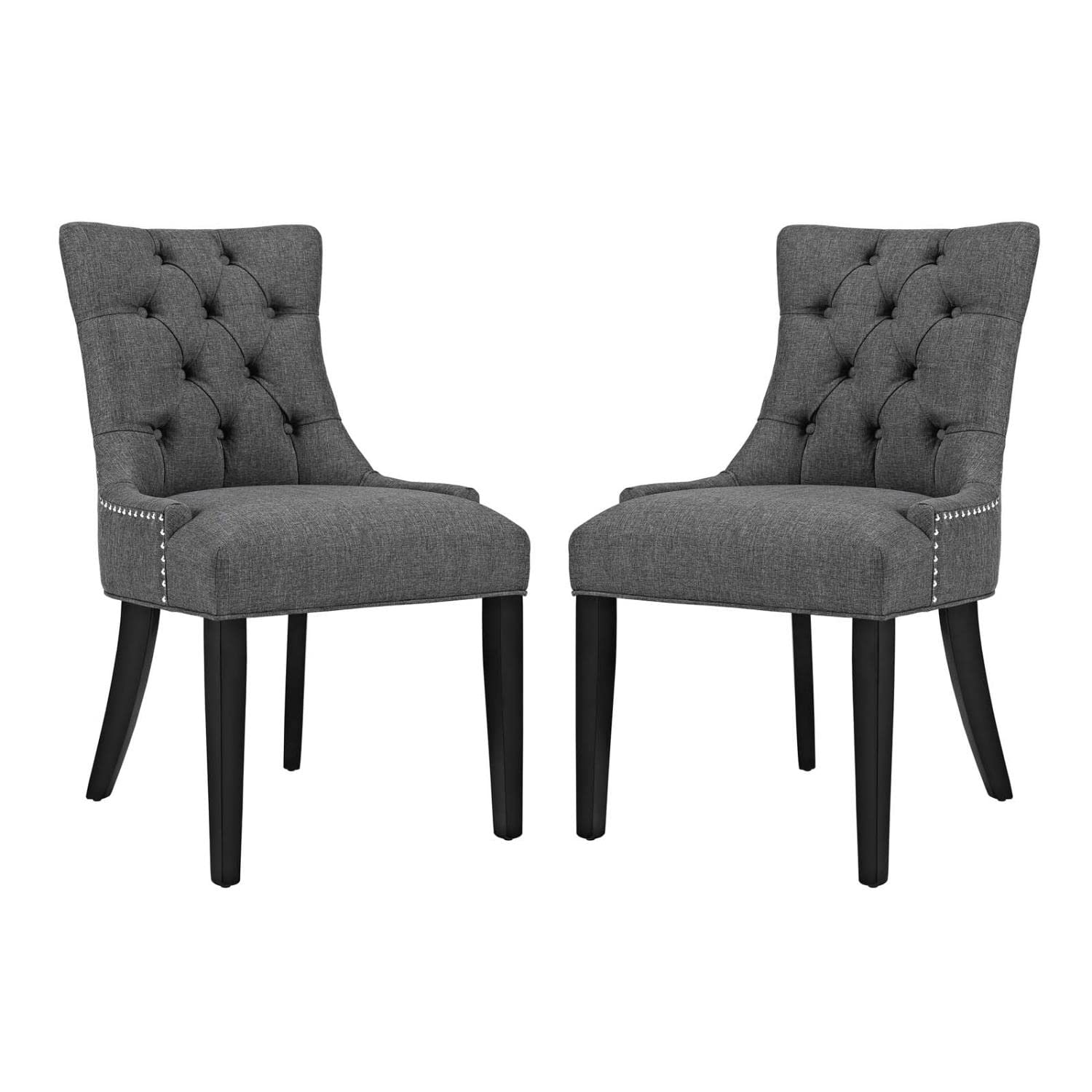 home office desk chairs | CasaFoyer Regent Dining Side Chair Set of 2 | Tufted Buttons | Nailhead Trim | Plush Cushion | Polyester Fabric | Non-Marking Foot Caps | Tapered Wood Legs | Gray | casafoyer.myshopify.com