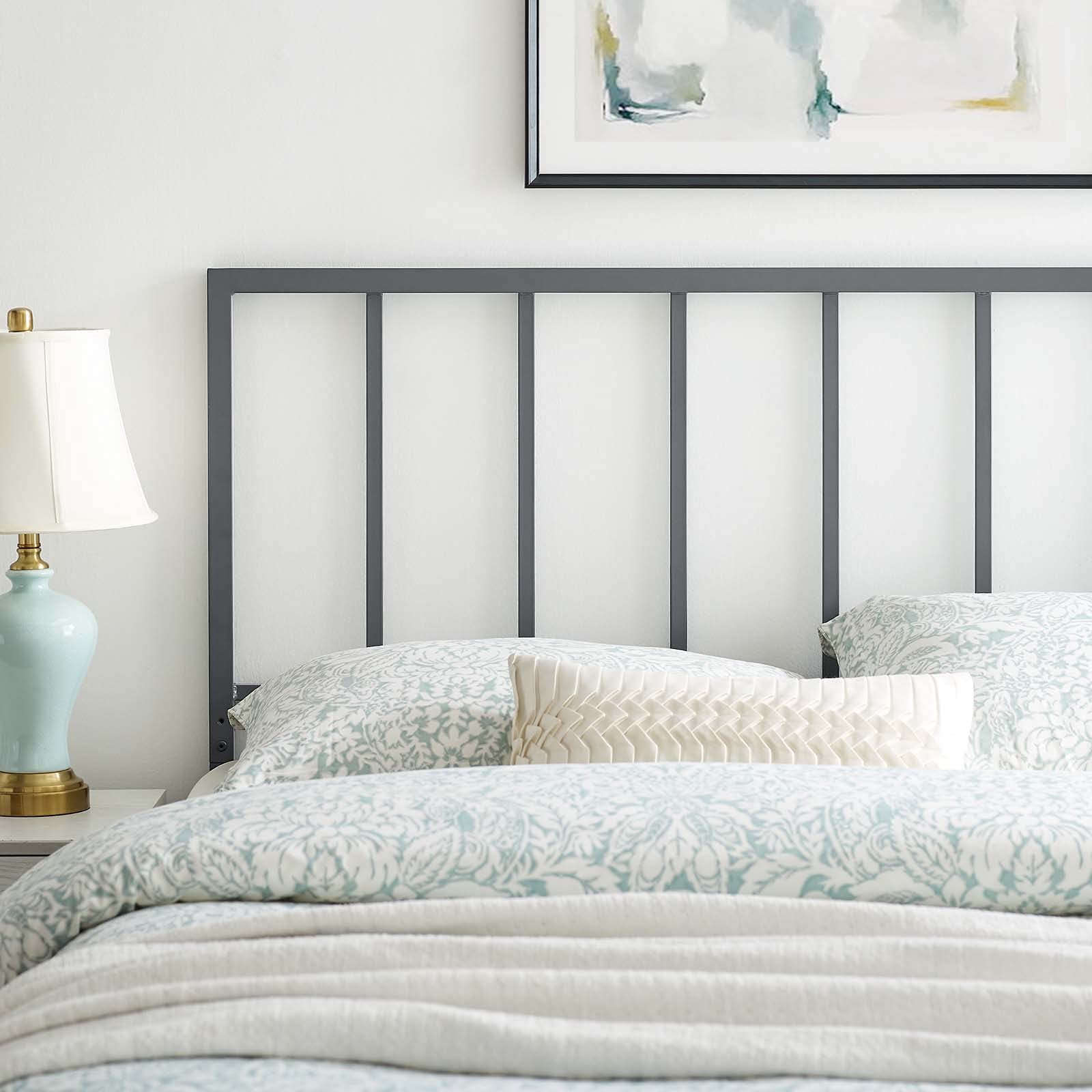 Bed | CasaFoyer Tatum Metal King Headboard | Stylish Silhouette | Squared Lines | Spindle Detail | Durable Iron Construction | Powder Coated Finish | Height-Adjustable | Compatible with Most King Beds | Assembly Required | casafoyer.myshopify.com