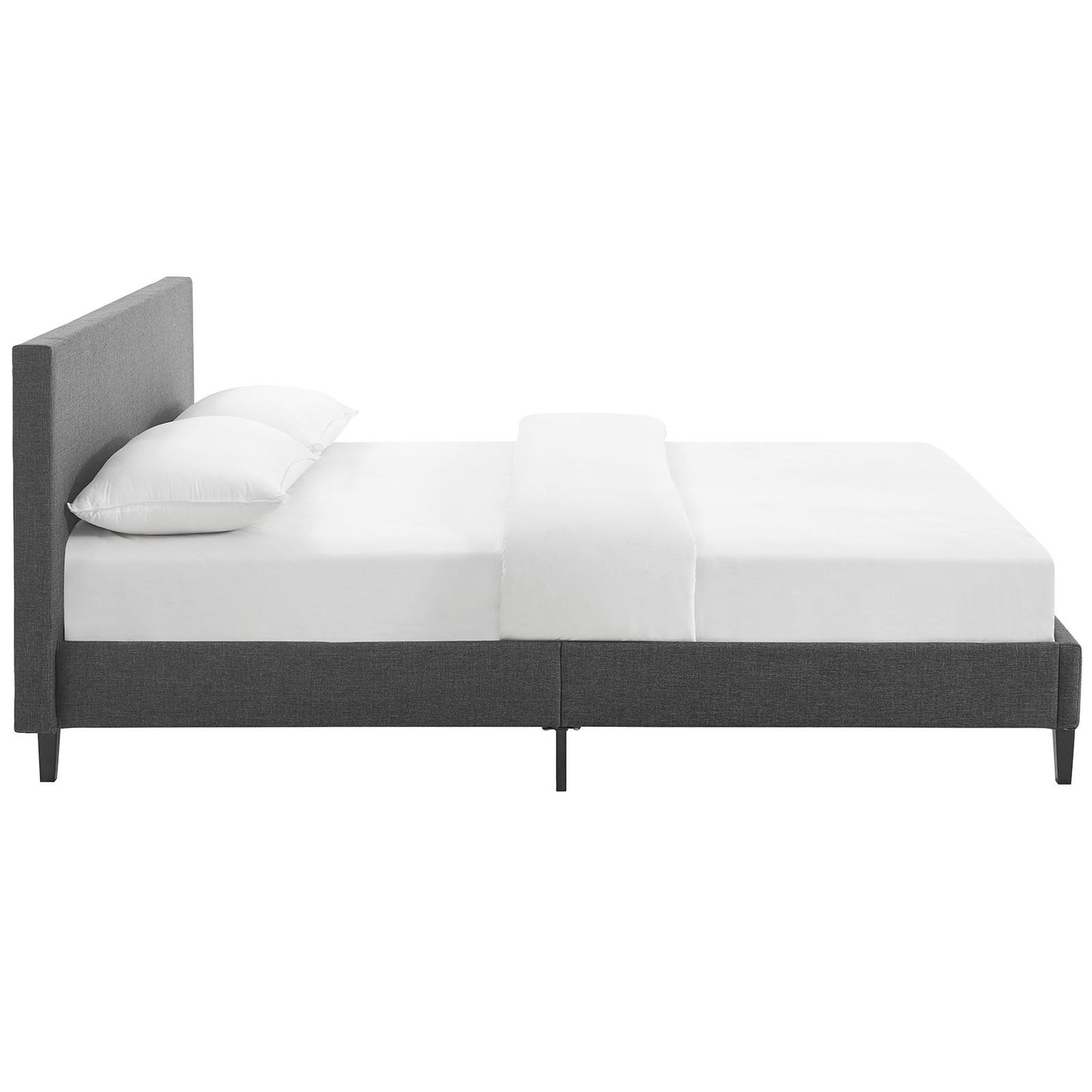 Bed | CasaFoyer Anya Platform Bed | Trendy Avant-Garde Design | Upholstered Polyester Fabric | Solid Wood Legs | Slatted Wood Support System | Accommodates Various Mattress Types | Maximum Stability | Weight Capacity 1300 lbs | casafoyer.myshopify.com