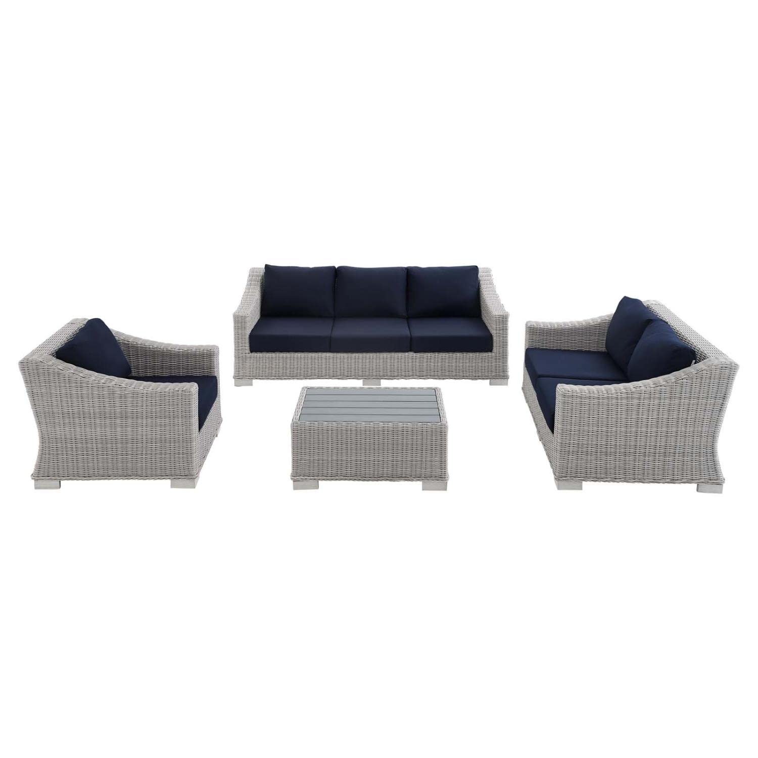 kitchen and dining room sets | CasaFoyer Conway Outdoor Patio Sunbrella Wicker Rattan 4-Piece Furniture Set | Stylish & Comfortable | UV-Resistant | Durable | Washable Covers | Sofa, Loveseat, Armchair, Coffee Table | casafoyer.myshopify.com