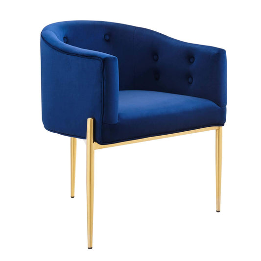 home office desk chairs | CasaFoyer Savour Tufted Performance Velvet Accent Armchair | Elegant & Practical | Stain-Resistant | Plush Foam Padding | Chrome Gold Legs | Navy | casafoyer.myshopify.com