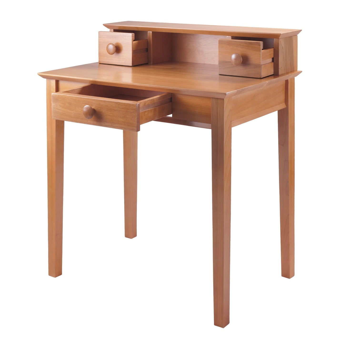 DESK | Ergode Timeless Writing Desk | Contemporary Twist | Sturdy Structure | Honey Pine Coating | 3 Drawers & Shelf | Studio Home Office Collection | 30W x 20.19D x 34.65H | 38 lbs | casafoyer.myshopify.com
