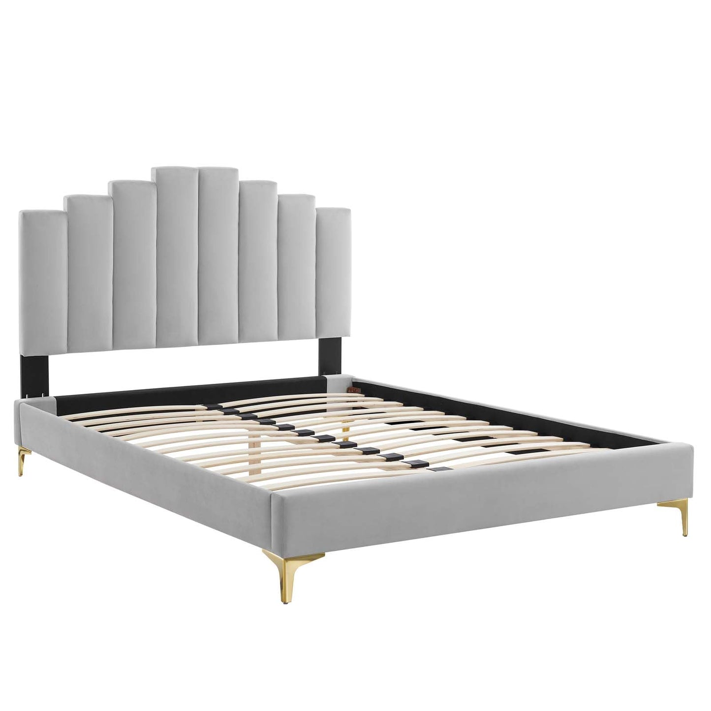adjustable bed bases | CasaFoyer Elise Performance Velvet King Platform Bed | Glamorous Art Deco Style | Stain-Resistant | Gold Metal Legs | Memory Foam Compatible | Durable Poplar Wood Slat Support System | casafoyer.myshopify.com