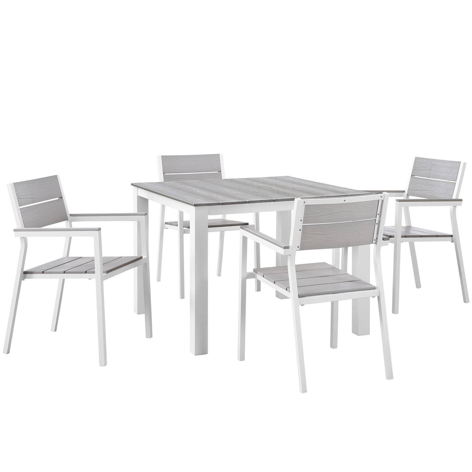 Patio Furniture Sets | Maine Outdoor Patio Dining Furniture Collection | Synthetic Wood Grain Plank Boards | Aluminum Frame | Ideal for Contemporary Outdoor Dining | 5 Piece Set | casafoyer.myshopify.com