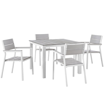 Patio Furniture Sets | Maine Outdoor Patio Dining Furniture Collection | Synthetic Wood Grain Plank Boards | Aluminum Frame | Ideal for Contemporary Outdoor Dining | 5 Piece Set | casafoyer.myshopify.com