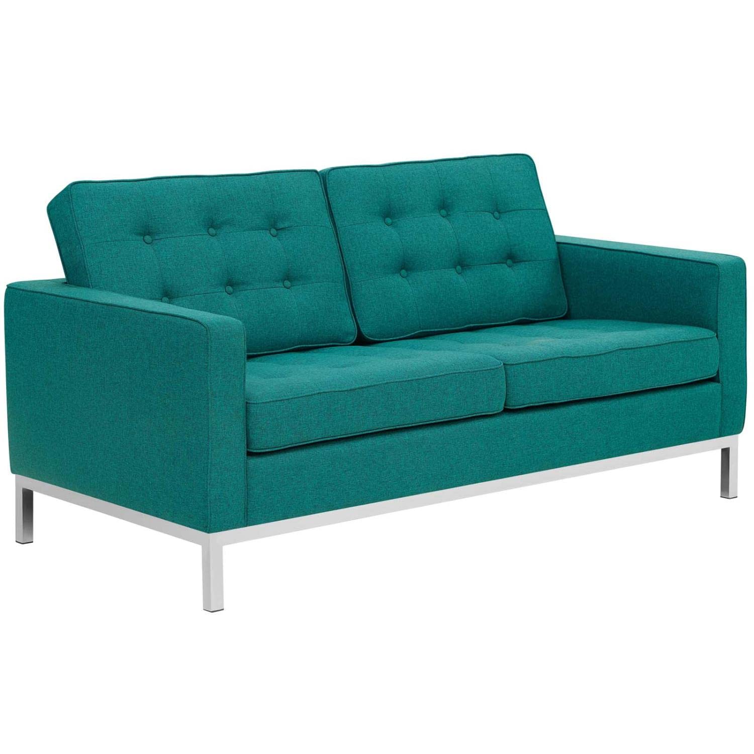 sofas | Mid-Century Modern Loft Loveseat | Stainless Steel Frame | Tufted Back & Seat | Ideal for Reception, Living Rooms, Hotels & Restaurants | casafoyer.myshopify.com