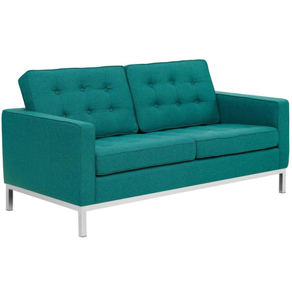 sofas | Mid-Century Modern Loft Loveseat | Stainless Steel Frame | Tufted Back & Seat | Ideal for Reception, Living Rooms, Hotels & Restaurants | casafoyer.myshopify.com