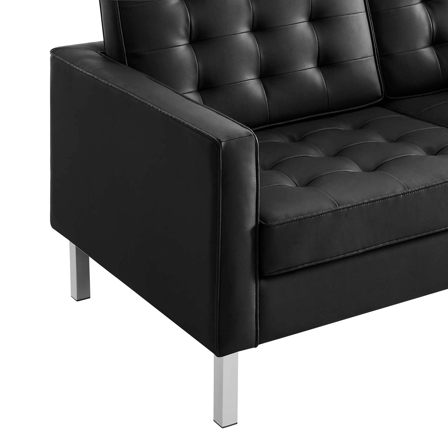 home office desk chairs | CasaFoyer Loft Tufted Faux Leather Loveseat | Modern Design | Stainless Steel Frame | Button Tufting | 600 lb Weight Capacity | casafoyer.myshopify.com