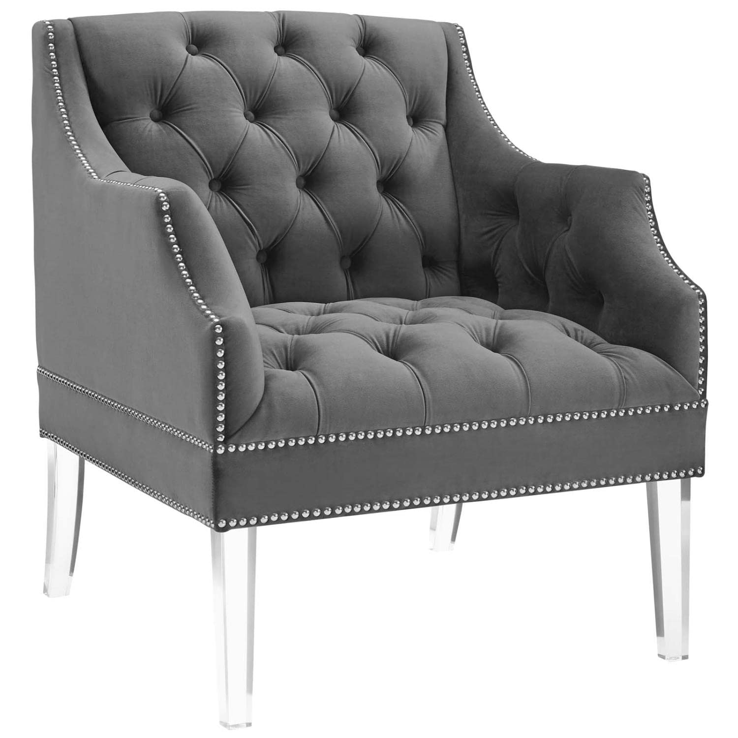 home office desk chairs | CasaFoyer Proverbial Accent Armchair Set of 2 | Luxurious Performance Velvet Upholstery | Nailhead Trim | Acrylic Legs | Gray | casafoyer.myshopify.com