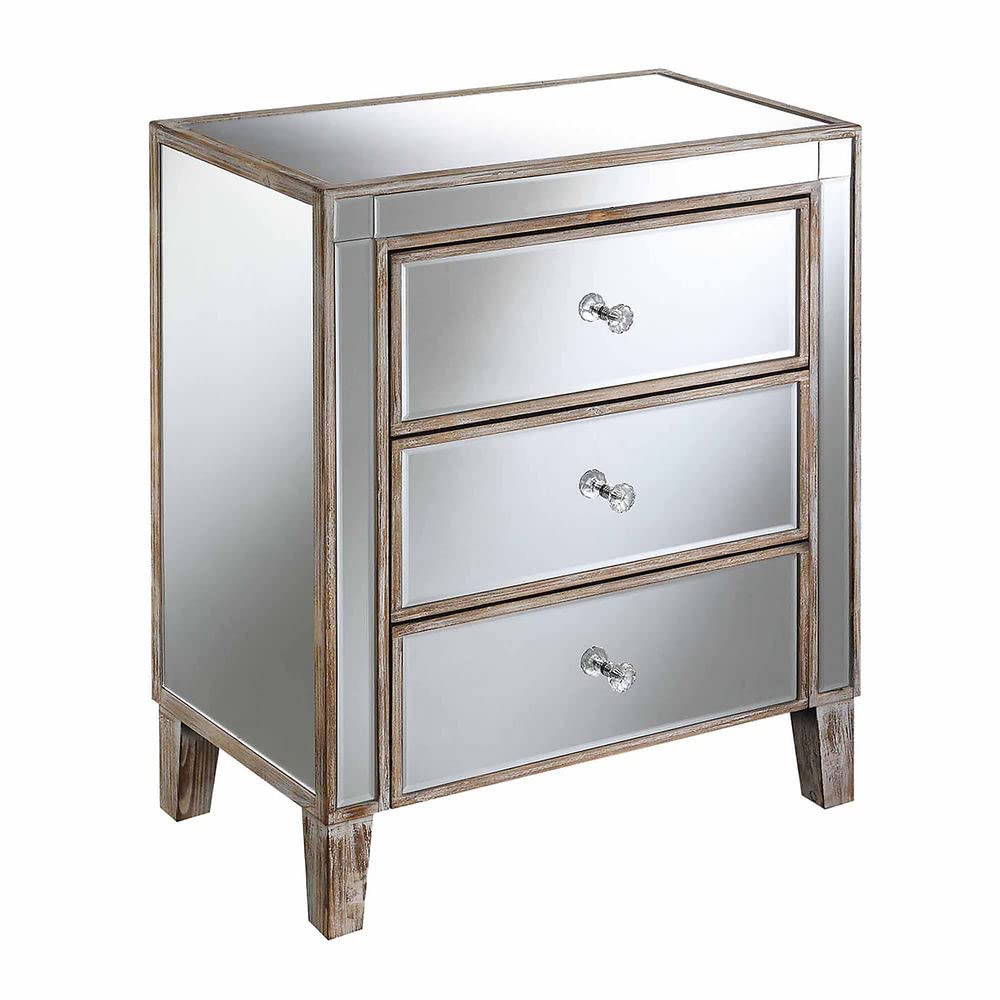 TABLE | Ergode Gold Coast Large Mirrored 3 Drawer End Table | Sophisticated & Glamorous | Faux Crystal Rosette Knobs | Modern Contemporary Home Decor | Explore Gold Coast Collection | casafoyer.myshopify.com