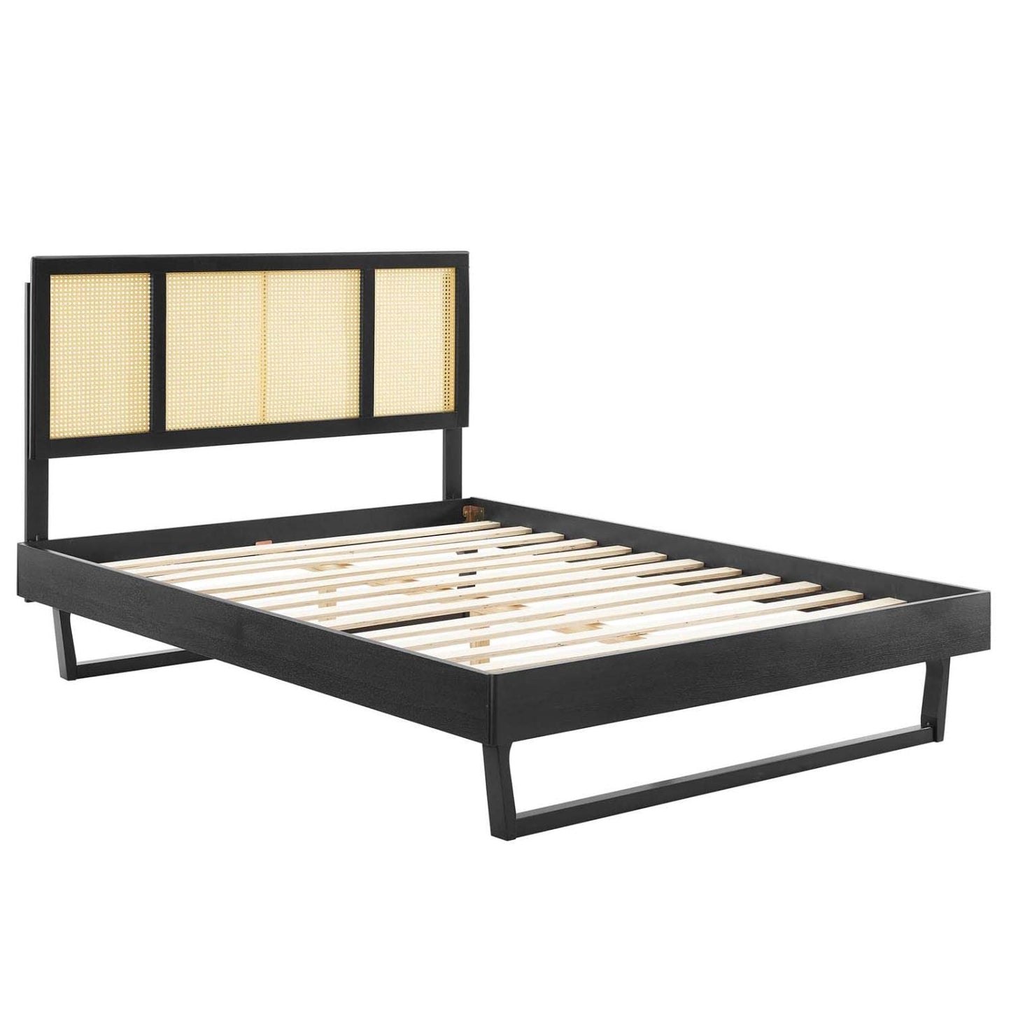 Bed | CasaFoyer Kelsea Woven Cane Rattan Wood King Platform Bed | Retro Style | Natural Wood Headboard | Sturdy & Durable | No Box Spring Needed | Suitable for Various Mattress Types | Assembly Required | 601 lbs Weight Capacity | casafoyer.myshopify.com
