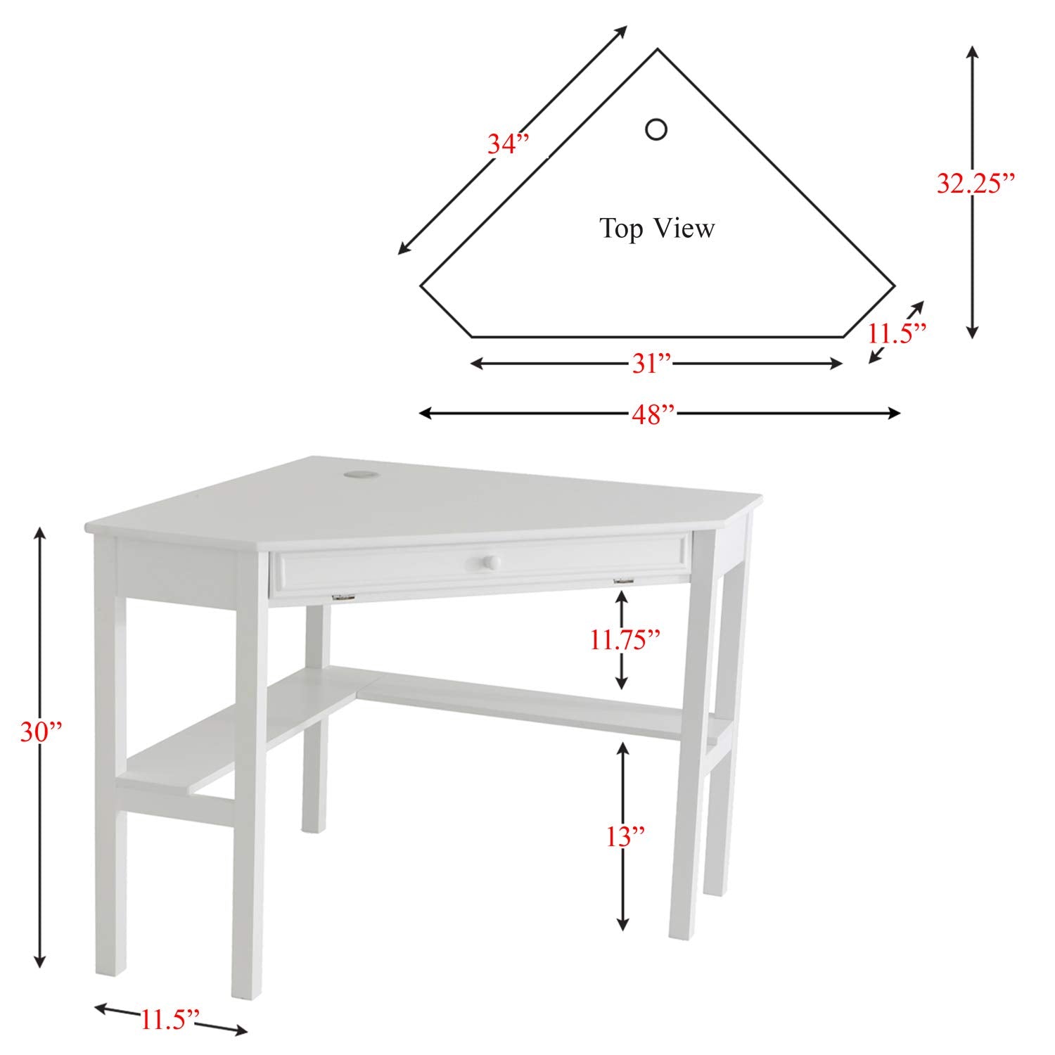 Desk | Contemporary White Corner Desk | Cord Keeper | Fold-Down Drawer | L-Shaped Shelf | Stylish & Practical Home Office Furniture | casafoyer.myshopify.com