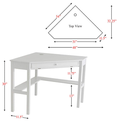 Desk | Contemporary White Corner Desk | Cord Keeper | Fold-Down Drawer | L-Shaped Shelf | Stylish & Practical Home Office Furniture | casafoyer.myshopify.com