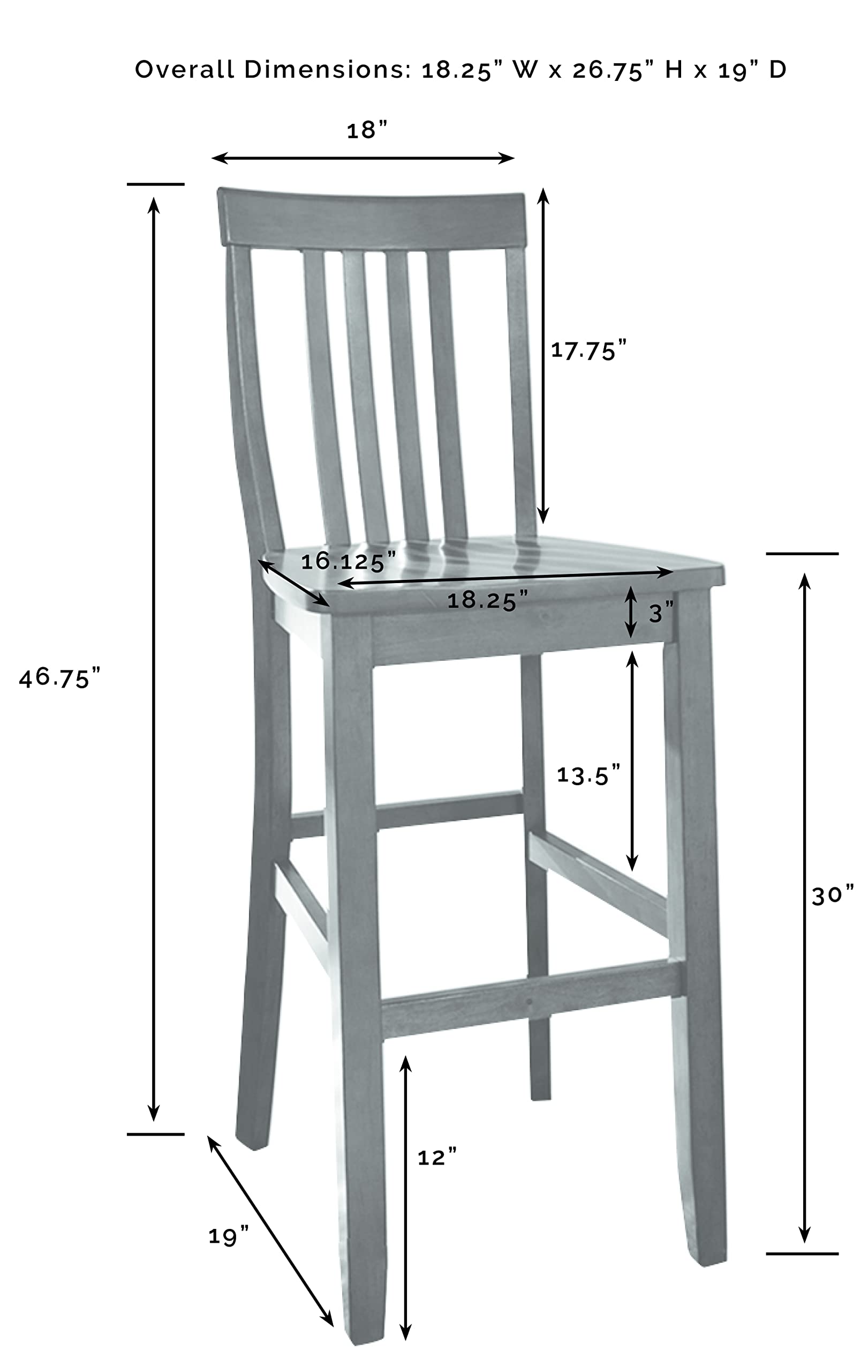 Dining Table | School House Style Bar Stool | Durable Hardwood | Contoured Seats | 30 Seat Height | Ideal for Dining or Pub Tables | Set of 2 | casafoyer.myshopify.com