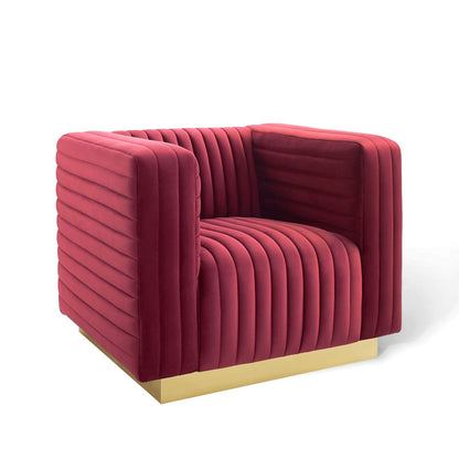 home office desk chairs | CasaFoyer Charisma Channel Tufted Performance Velvet Lounge Armchair | Stain-Resistant | Retro Modern Design | Gold Base | Fully Assembled | 440 lb Capacity | casafoyer.myshopify.com