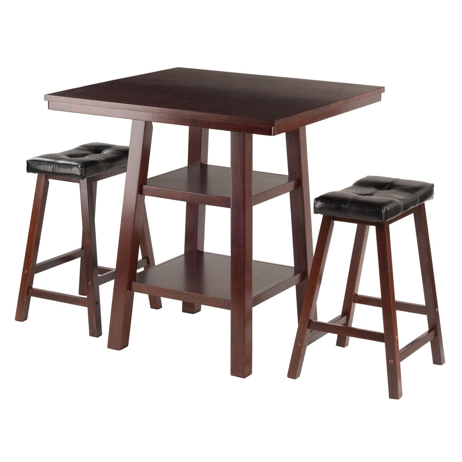 childrens table and chair sets | CasaFoyer Orlando High Table Set | Rustic Design | Storage Shelves | Cushion Saddle Seat Stools | Walnut Finish | Durable Wood Construction | Space-Saving | 33.8W x 33.8D x 36H | Assembly Required | casafoyer.myshopify.com