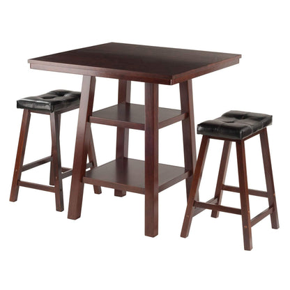 childrens table and chair sets | CasaFoyer Orlando High Table Set | Rustic Design | Storage Shelves | Cushion Saddle Seat Stools | Walnut Finish | Durable Wood Construction | Space-Saving | 33.8W x 33.8D x 36H | Assembly Required | casafoyer.myshopify.com