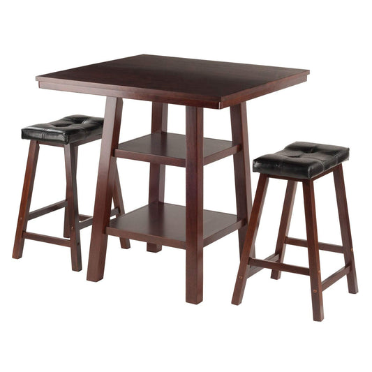 childrens table and chair sets | CasaFoyer Orlando High Table Set | Rustic Design | Storage Shelves | Cushion Saddle Seat Stools | Walnut Finish | Durable Wood Construction | Space-Saving | 33.8W x 33.8D x 36H | Assembly Required | casafoyer.myshopify.com