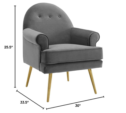 home office desk chairs | CasaFoyer Revive Accent Armchair | Vintage Glam Design | Gold Stainless Steel Legs | Performance Velvet Upholstery | Comfortable Foam Padding | Gray | casafoyer.myshopify.com